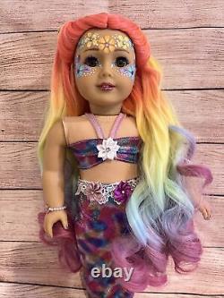 OOAK American Girl Doll Long Rainbow Hair Green Eyes Flower Facepaint Custom