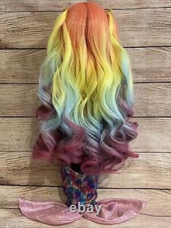 OOAK American Girl Doll Long Rainbow Hair Green Eyes Flower Facepaint Custom