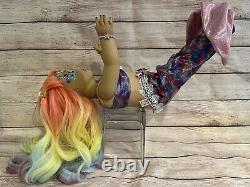 OOAK American Girl Doll Long Rainbow Hair Green Eyes Flower Facepaint Custom
