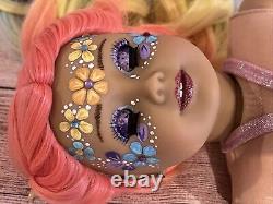 OOAK American Girl Doll Long Rainbow Hair Green Eyes Flower Facepaint Custom