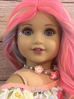 OOAK American Girl Doll Pink Blue Purple Curly Hair Blue Eyes Face Paint Custom