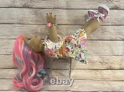 OOAK American Girl Doll Pink Blue Purple Curly Hair Blue Eyes Face Paint Custom