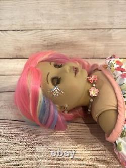 OOAK American Girl Doll Pink Blue Purple Curly Hair Blue Eyes Face Paint Custom