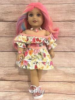 OOAK American Girl Doll Pink Blue Purple Curly Hair Blue Eyes Face Paint Custom