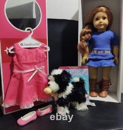 Retired American Girl 18 Doll Saige + Rembrandt and book, also a extra outfit