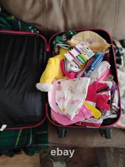 Set of 3 American Girl dolls and suitcase full of clothes and accessories