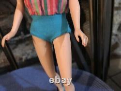 Vintage American Girl Barbie Brunette, Original Swimsuit, Stand