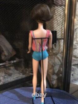 Vintage American Girl Barbie Brunette, Original Swimsuit, Stand