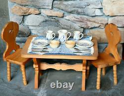 Vintage PC Kirsten Rowe Pottery and Pine Trestle Table Chairs Set Dishes