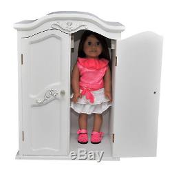 White ARMOIRE Clothes Storage Trunk Furniture Fits 18 In Inch American Girl Doll