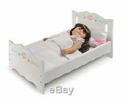 Wooden Doll Bed 18 with Blanket 4 Pillows Mattress Bedding American Girl Play Toy